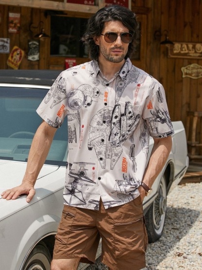Rhyvra Flying Machine Chest Pocket Short Sleeve Hawaiian Shirt