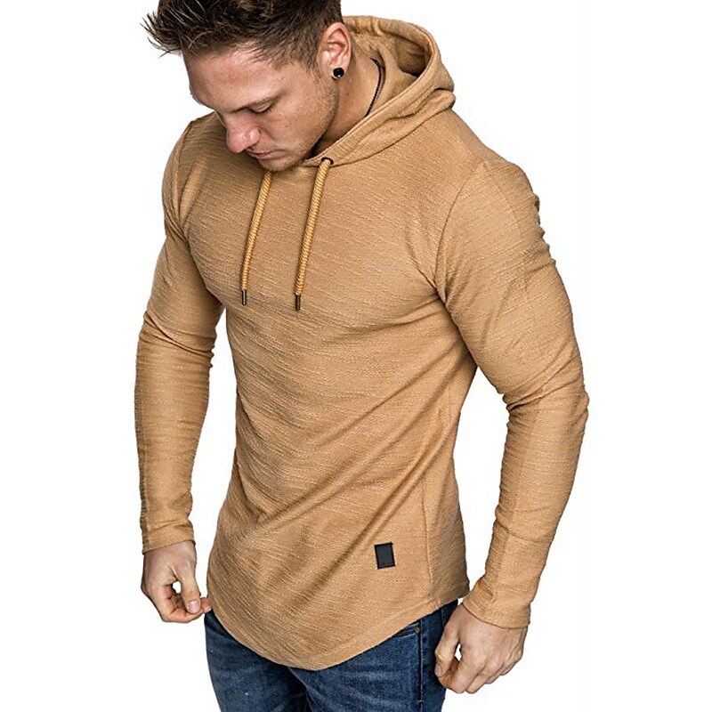Men's Solid Color Sports & Outdoor Long Sleeve Pullover Hoodie Sweatshirt