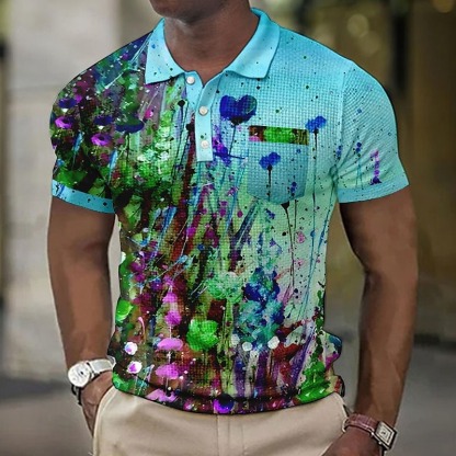 Men's Graphic Prints Waffle Polo Shirts Polo Shirts Lapel Polo Button Up Polos Golf Shirt Short Sleeve Shirt Turndown Outdoor Street Blue-Green Blue Purple Orange Green Print Clothing Apparel Fashion