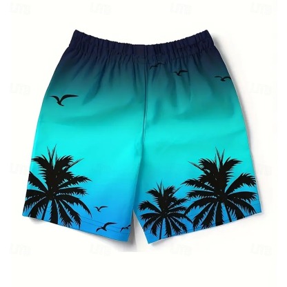 Men's Coconut Tree Gradient Color Tropical Plants Swimming Trunks Board Shorts Summer Shorts Mid Waist Hawaiian Beach Wear Vacation Drawstring Mesh Lining Elastic Waist Designer Clothing Apparel