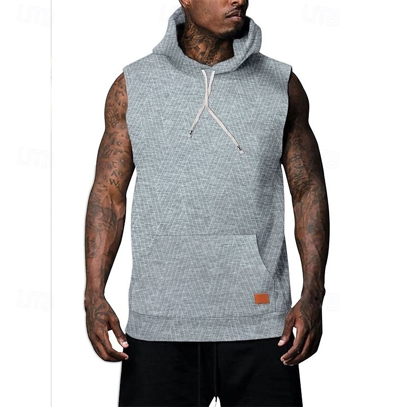 Men's Tank Top Vest Top Undershirt Sleeveless Shirt Sleeveless Hooded Summer Plain Fashion Designer Basic Jacquard Front Pocket Vacation Street Going out Black White Khaki Top Tee for Men