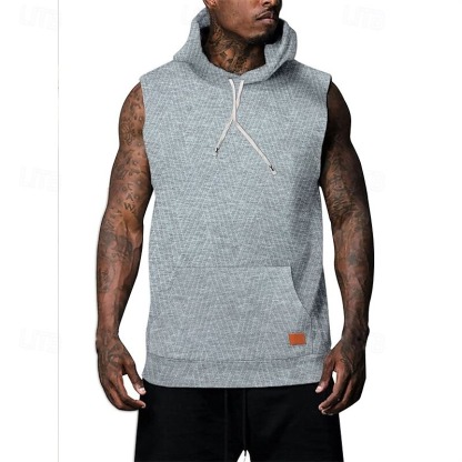 Men's Tank Top Vest Top Undershirt Sleeveless Shirt Sleeveless Hooded Summer Plain Fashion Designer Basic Jacquard Front Pocket Vacation Street Going out Black White Khaki Top Tee for Men