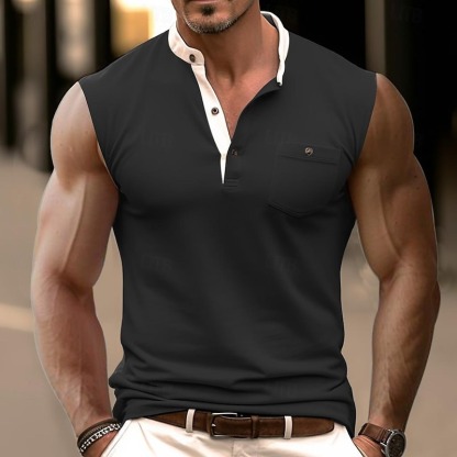 Men's Tank Top Henley Shirt Vest Top Undershirt Sleeveless Shirt Plain Henley Outdoor Going out Sleeveless Button Clothing Apparel Fashion Designer Muscle