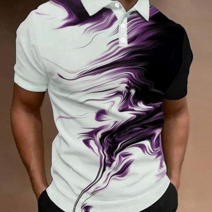 Men's Geometic Polo Short Sleeve Polo Shirts Collared Shirts Casual School Outdoor Daily Wear Home Wear 3D Print Black Purple Green