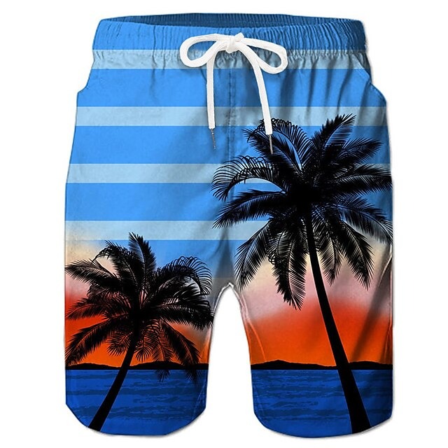 Men's Coconut Tree Board Shorts Swim Shorts Swim Trunks Mid Waist Hawaiian Boho Casual Daily Holiday Drawstring with Mesh lining Elastic Waist Designer Clothing Apparel