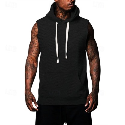 Men's Tank Top Vest Top Undershirt Sleeveless Shirt Sleeveless Hooded Summer Plain Fashion Designer Basic Jacquard Front Pocket Vacation Street Going out Black White Khaki Top Tee for Men
