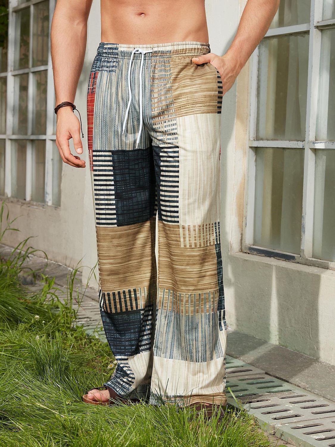 Men's Trousers Summer Pants Beach Pants Drawstring Elastic Waist 3D Print Stripe Graphic Prints Geometry Comfort Casual Daily Holiday Streetwear Hawaiian Yellow Blue