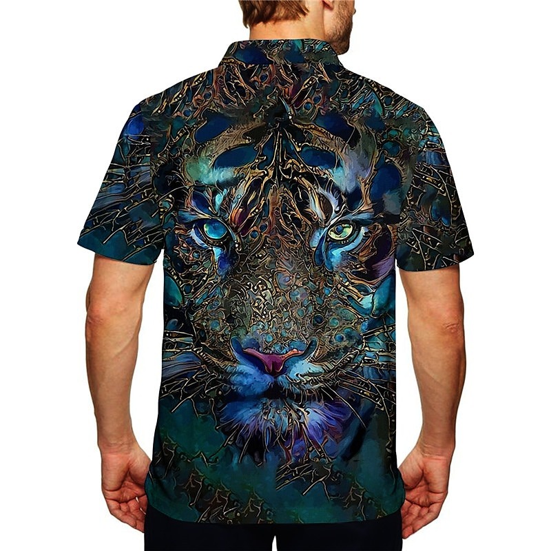 Men's Tiger Zip Polo Shirts Golf Shirt Short Sleeve Polo Shirts Collared Shirts Casual Funny Streetwear Vacation Wear Party Outfits 3D Print Quarter Zip Polo Pink Blue Green