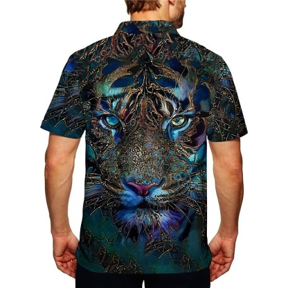 Men's Tiger Zip Polo Shirts Golf Shirt Short Sleeve Polo Shirts Collared Shirts Casual Funny Streetwear Vacation Wear Party Outfits 3D Print Quarter Zip Polo Pink Blue Green