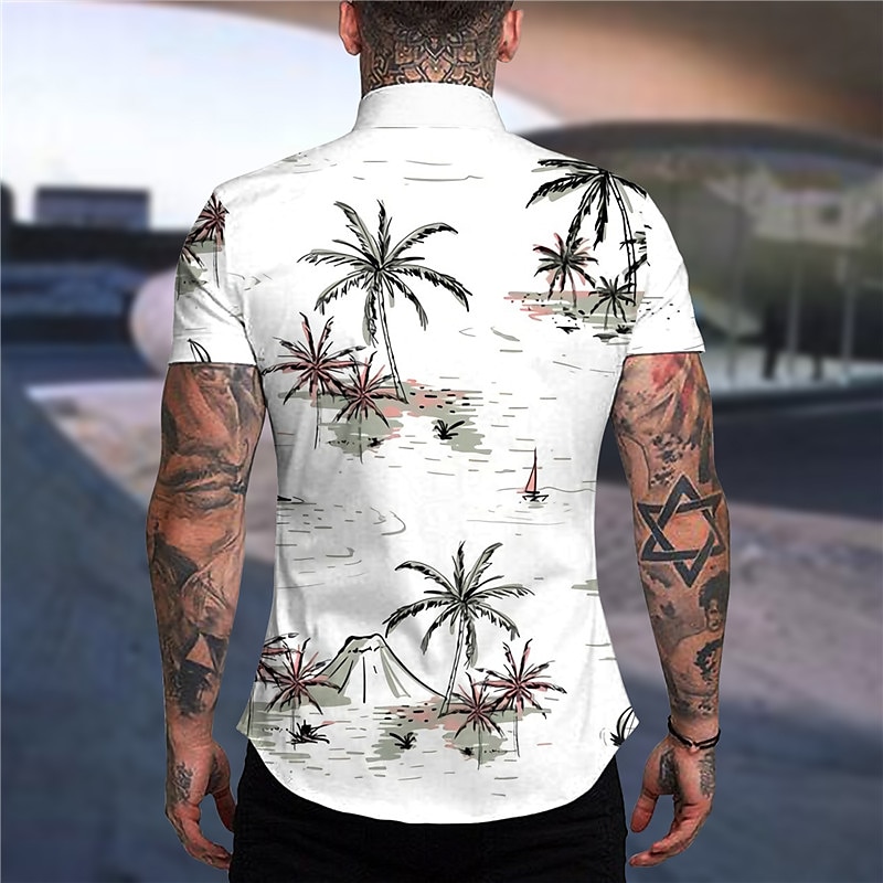 Men's Coconut Tree Aloha Tropical Plants Shirt Summer Hawaiian Shirt Short Sleeve Shirt Turndown Fashion Hawaiian Designer Outdoor Street Casual White 