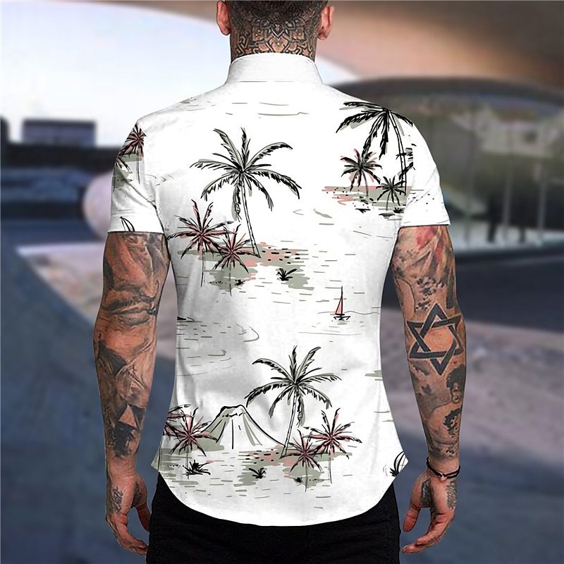 Men's Coconut Tree Aloha Tropical Plants Shirt Summer Hawaiian Shirt Short Sleeve Shirt Turndown Fashion Hawaiian Designer Outdoor Street Casual White 