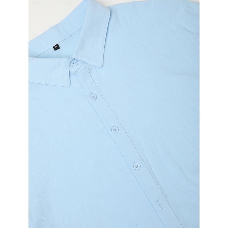 Men's Linen Shirt Summer Shirt Beach Wear Button Up Shirt Plain Casual Daily White Yellow Pink Blue Long Sleeve Lapel Spring & Summer Clothing Apparel Front Pocket
