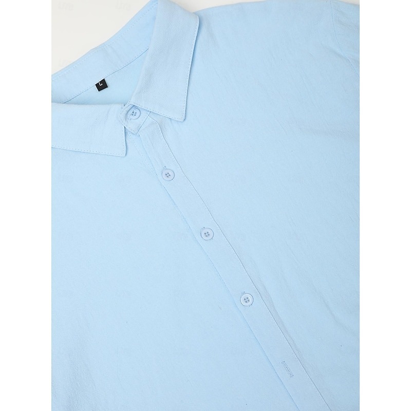 Men's Linen Shirt Summer Shirt Beach Wear Button Up Shirt Plain Casual Daily White Yellow Pink Blue Long Sleeve Lapel Spring & Summer Clothing Apparel Front Pocket