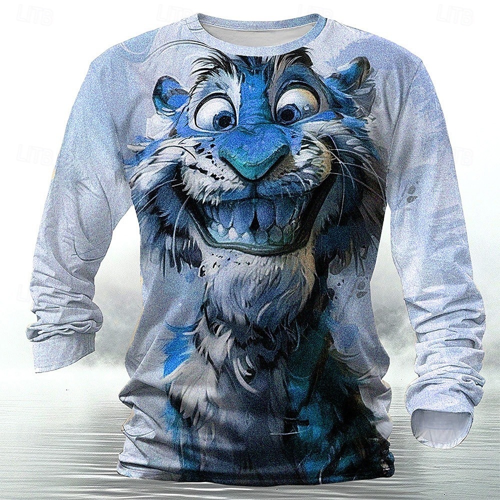 Men's Tiger T shirt Henley Shirt Long Sleeve T shirt 3D Print Crew Neck Shirt Designer Retro Vintage Street Casual Daily Green 1# Blue Purple Summer Spring Fall Clothing Apparel S M L XL XXL 3XL