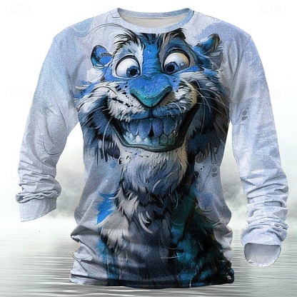 Men's Tiger T shirt Henley Shirt Long Sleeve T shirt 3D Print Crew Neck Shirt Designer Retro Vintage Street Casual Daily Green 1# Blue Purple Summer Spring Fall Clothing Apparel S M L XL XXL 3XL