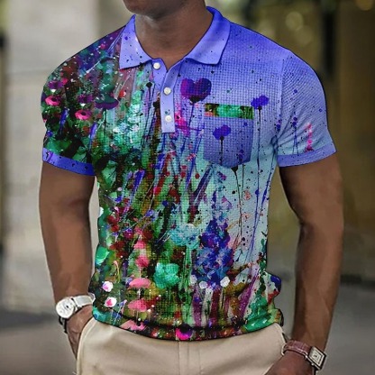 Men's Graphic Prints Waffle Polo Shirts Polo Shirts Lapel Polo Button Up Polos Golf Shirt Short Sleeve Shirt Turndown Outdoor Street Blue-Green Blue Purple Orange Green Print Clothing Apparel Fashion