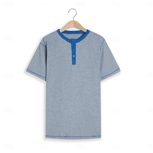 Men's Waffle Henley Shirt Tee Plaid Checkered Henley Outdoor Casual Short Sleeve Button Clothing Apparel Polyester Fashion Designer Comfortable