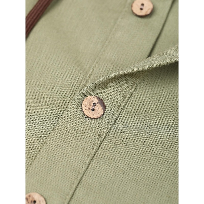 Men's Shirt Linen Shirt Calico Shirt Summer Shirt Beach Wear Plain Vacation Curise White Blue Brown Green Long Sleeve Hooded Spring & Summer Clothing Apparel