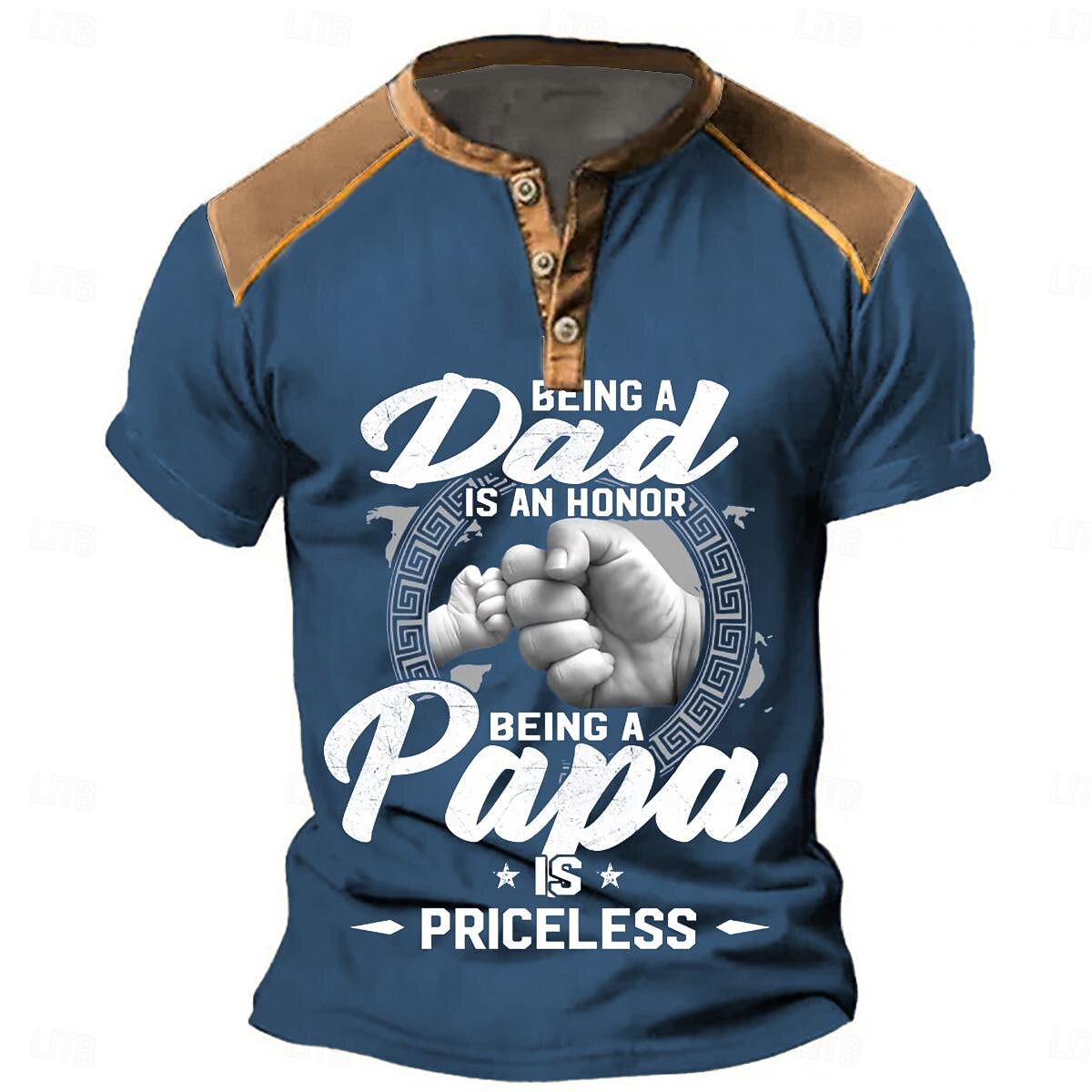 Father's Day papa shirts Being A PaPa Is Priceless Men's Casual 3D Print Henley Shirt T shirt Tee Casual Daily T shirt Black Blue Green Short Sleeve Lace Up Neck Henley Shirt Clothing Apparel