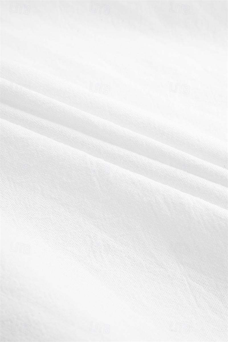 Men's Shirt Linen Shirt Summer Shirt Elegant Button Up Shirt Casual Shirt Black White Pink Blue Long Sleeve Plain Band Collar Summer Spring & Fall Daily Vacation Clothing Apparel