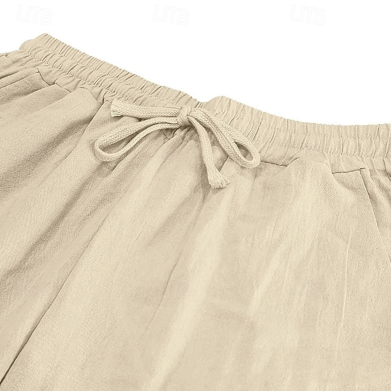 Men's Linen Pants Trousers Summer Pants Beach Pants Drawstring Elastic Waist Straight Leg Plain Comfort Breathable Full Length Casual Daily Holiday Fashion Classic Style Black White