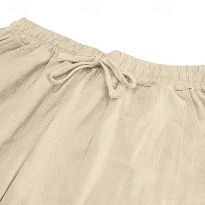 Men's Linen Pants Trousers Summer Pants Beach Pants Drawstring Elastic Waist Straight Leg Plain Comfort Breathable Full Length Casual Daily Holiday Fashion Classic Style Black White