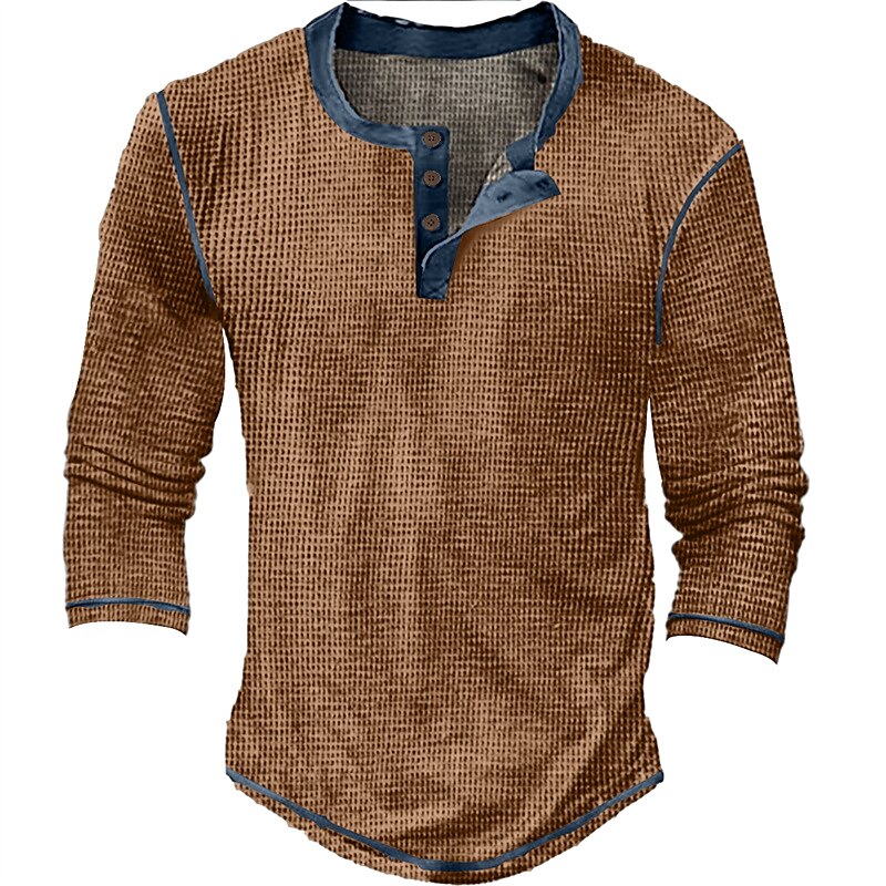 Men's T shirt Tee Henley Shirt Waffle Knit Tee Tee Top Long Sleeve Shirt Color Block Henley Street Vacation Long Sleeve Patchwork Clothing Apparel Fashion Designer Basic