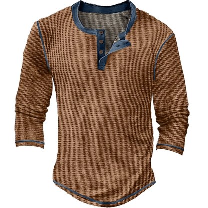 Men's T shirt Tee Henley Shirt Waffle Knit Tee Tee Top Long Sleeve Shirt Color Block Henley Street Vacation Long Sleeve Patchwork Clothing Apparel Fashion Designer Basic