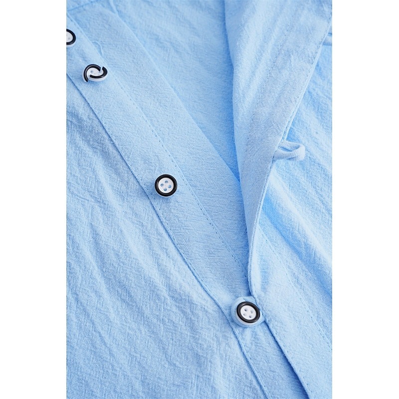Men's Shirt Linen Shirt Band Collar Shirt Summer Shirt Beach Wear Button Up Shirt Plain Casual Daily Black White Blue Khaki Short Sleeve Band Collar Summer Clothing Apparel