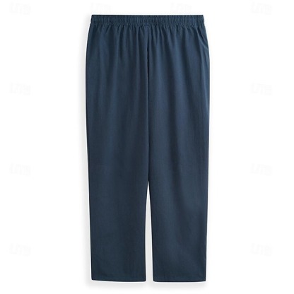 Men's Linen Pants Trousers Summer Pants Beach Pants Casual Pants Drawstring Elastic Waist Plain Breathable Lightweight Full Length Yoga Casual Daily Basic Black White