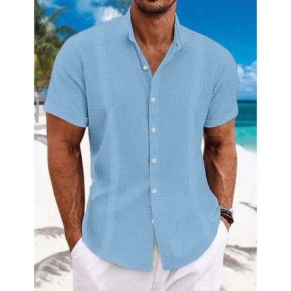 Men's Shirt Guayabera Shirt Linen Shirt Button Up Shirt Summer Shirt Beach Shirt Black White Blue Short Sleeve Plain Collar Summer Casual Daily Clothing Apparel