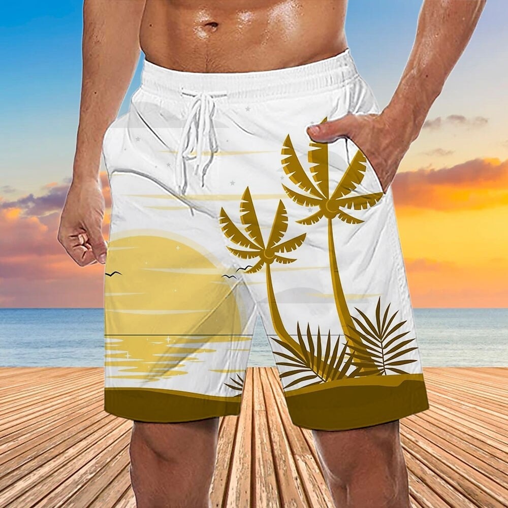 Men's Graphic Coconut Tree Swimming Trunks Board Shorts Swim Shorts Mid Waist Streetwear Hawaiian Boho Casual Daily Holiday Drawstring Elastic Waist 3D Print Designer Clothing Apparel