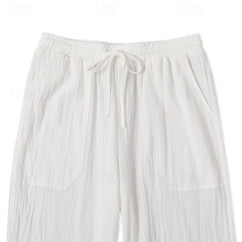 Men's Trousers Summer Pants Baggy Pants Beach Pants Casual Pants Drawstring Front Pocket Straight Leg Plain Comfort Soft Full Length Yoga Holiday Beach Fashion Hawaiian Black White