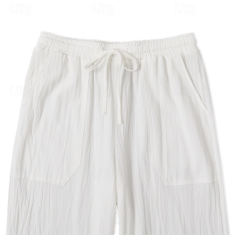 Men's Trousers Summer Pants Baggy Pants Beach Pants Casual Pants Drawstring Front Pocket Straight Leg Plain Comfort Soft Full Length Yoga Holiday Beach Fashion Hawaiian Black White