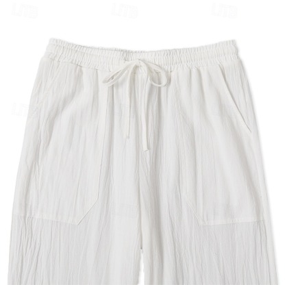 Men's Trousers Summer Pants Baggy Pants Beach Pants Casual Pants Drawstring Front Pocket Straight Leg Plain Comfort Soft Full Length Yoga Holiday Beach Fashion Hawaiian Black White