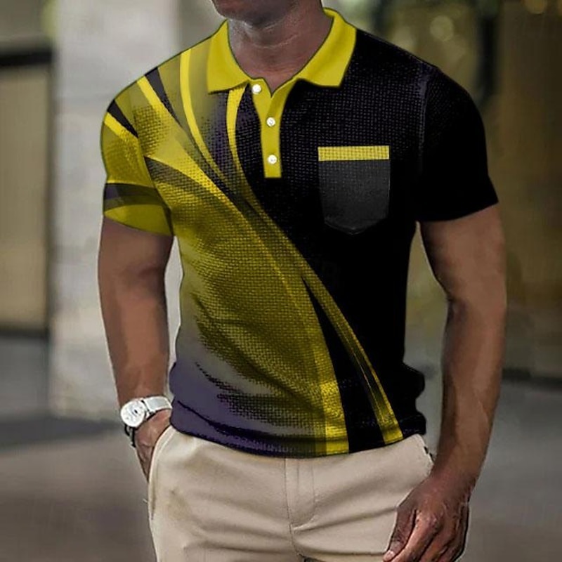 Men's Graphic Prints Geometry Waffle Polo Shirts Polo Shirts Short Sleeve Polo Shirts Turndown Casual Going out Print Yellow Blue Purple
