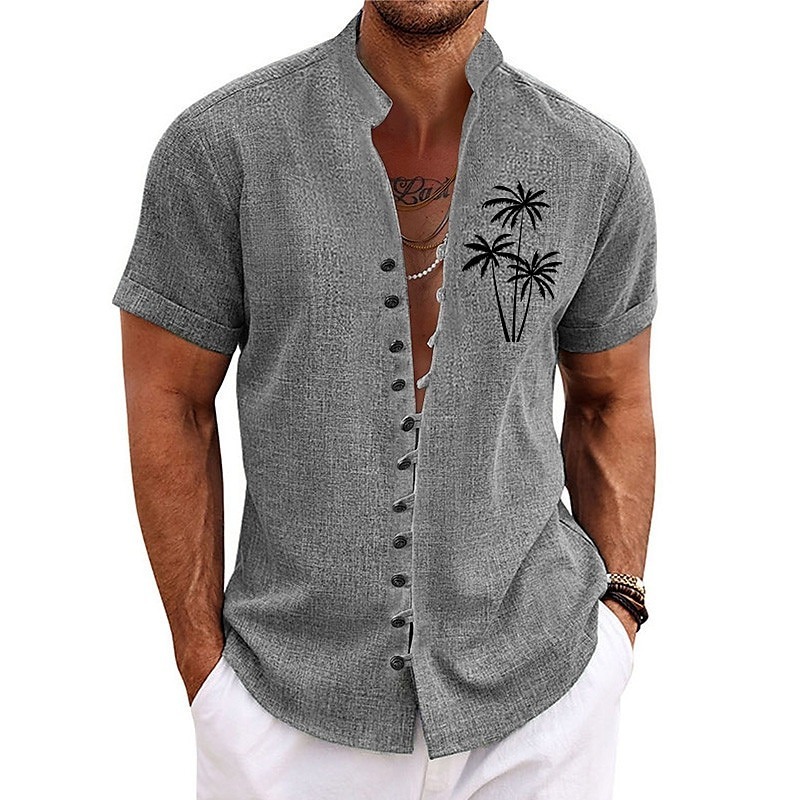 Men's Coconut Tree Tropical Plants Shirt Summer Hawaiian Shirt Aloha Shirt Short Sleeve Shirt Stand Collar Fashion Streetwear Designer Outdoor Vacation Street Blue Purple Green S M L
