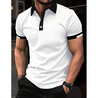 Men's Sport Polo Golf Shirt Casual Sports Tops Ribbed Polo Collar Short Sleeve Fashion Basic Solid Color Patchwork Summer Regular Fit Black White Red Blue Green Sport Polo
