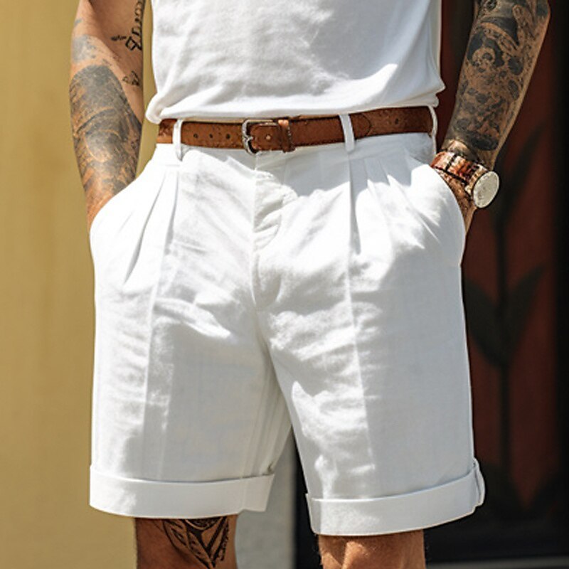Men's Shorts Linen Shorts Summer Shorts Pleated Shorts Pocket Pleats S