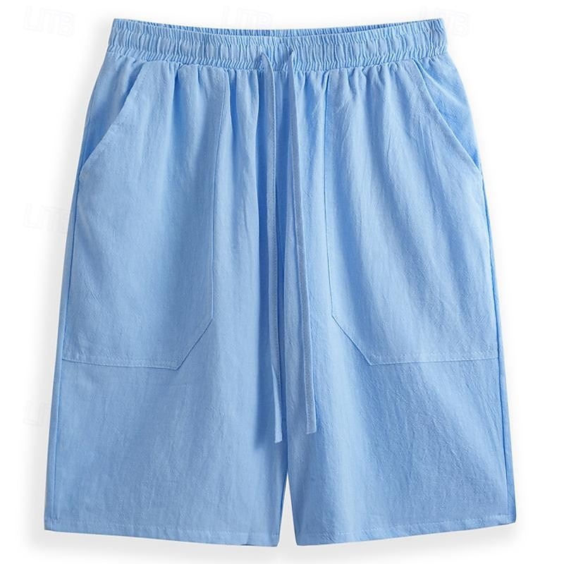 Men's Shorts Linen Shorts Summer Shorts Pocket Drawstring Elastic Waist Plain Comfort Breathable Short Casual Daily Holiday Fashion Classic Style Black White