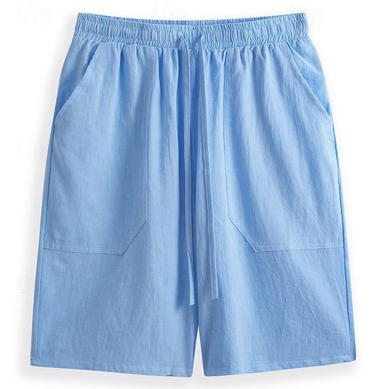 Men's Shorts Linen Shorts Summer Shorts Pocket Drawstring Elastic Waist Plain Comfort Breathable Short Casual Daily Holiday Fashion Classic Style Black White