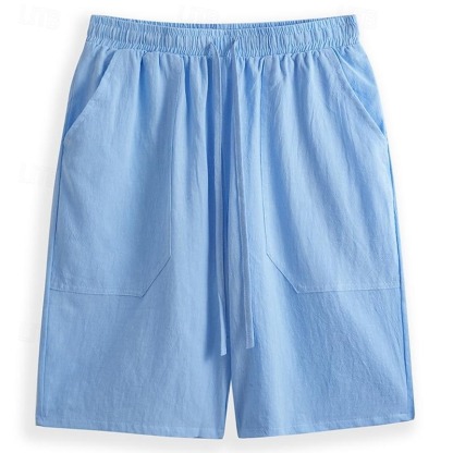 Men's Shorts Linen Shorts Summer Shorts Pocket Drawstring Elastic Waist Plain Comfort Breathable Short Casual Daily Holiday Fashion Classic Style Black White