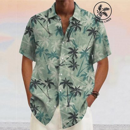 Men's Shirt Coconut Tree GraphicTurndown Yellow Pink Wine Navy Blue Blue Outdoor Street Short Sleeves Print Clothing Apparel Fashion Designer Casual Soft