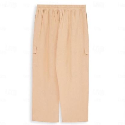 Men's Cargo Pants Trousers Summer Pants Beach Pants Drawstring Multi Pocket Straight Leg Plain Comfort Breathable Outdoor Daily Going out Fashion Casual Black White