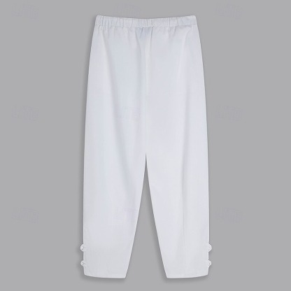 Men's Linen Pants Summer Pants Cropped Pants Beach Pants Drawstring Elastic Waist Plain Comfort Breathable Calf-Length Casual Daily Holiday Fashion Classic Style Black White