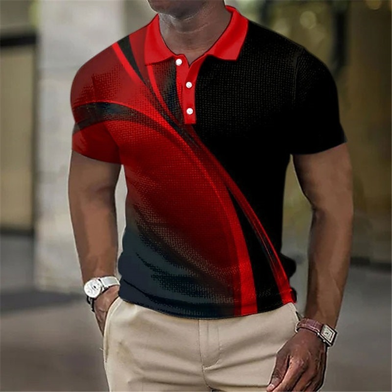Men's Geometric Waffle Polo Shirts Golf Shirt Short Sleeve Polo Shirts Collared Shirts Business Casual Vacation Wear Formal Wear Festival Wear Buttons 3D Print Yellow Red Blue