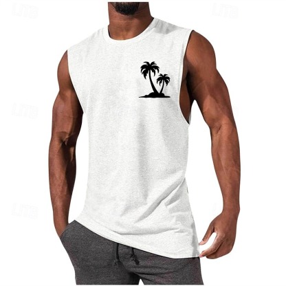 Men's Tank Top Vest Top Undershirt Sleeveless Shirt Sleeveless Crew Neck Summer Coconut Tree Fashion Designer Basic Print Vacation Street Going out Black White Wine Top Tee for Men
