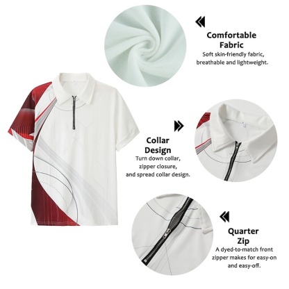 Men's Geometric Zip Polo Shirts Golf Shirt Short Sleeve Polo Shirts Collared Shirts Business Casual Vacation Wear Formal Wear Festival Wear 3D Print Quarter Zip Polo Yellow Army Green Red