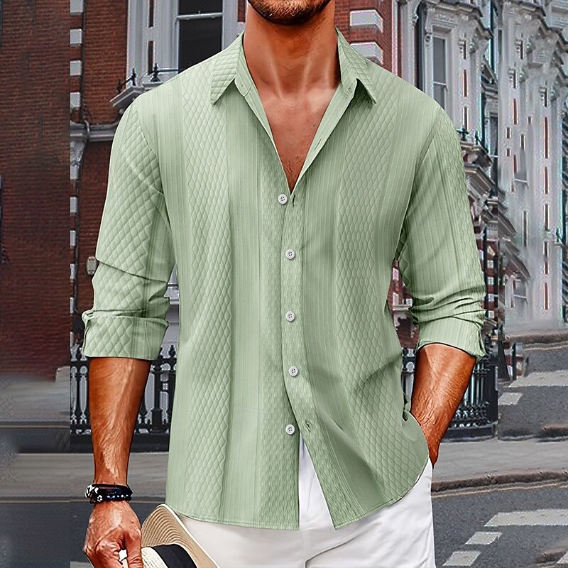 Men's Shirt Summer Shirt Casual Shirt Button Up Shirt Black Dark Navy Blue Green Gray Long Sleeve Plain Collar Vacation Holiday Clothing Apparel Fashion Casual Comfortable