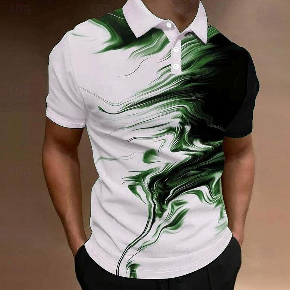 Men's Geometic Polo Short Sleeve Polo Shirts Collared Shirts Casual School Outdoor Daily Wear Home Wear 3D Print Black Purple Green